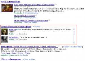 Live Twitter Feeds zu einem Suchbegriff in den Google Suchergebnissen