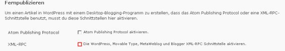 fernpublizieren wordpress xml rpc schnittstelle